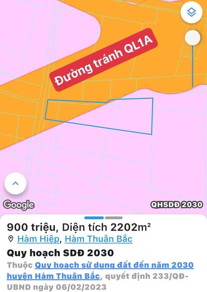 Đất nền Hàm Hiệp 2.2 sào giá 6.12 tỷ - Mặt tiền kênh, quy hoạch đường tránh Quốc lộ 1A!