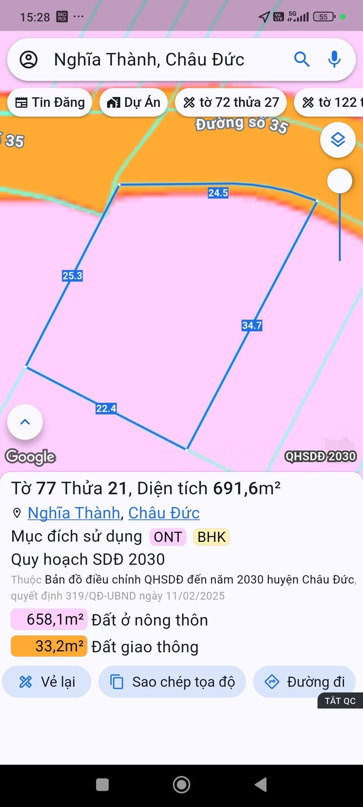 Đất nền mặt tiền đường số 35, xã Nghĩa Thành, 691m² giá 2.5 tỷ - Cơ hội đầu tư hấp dẫn!