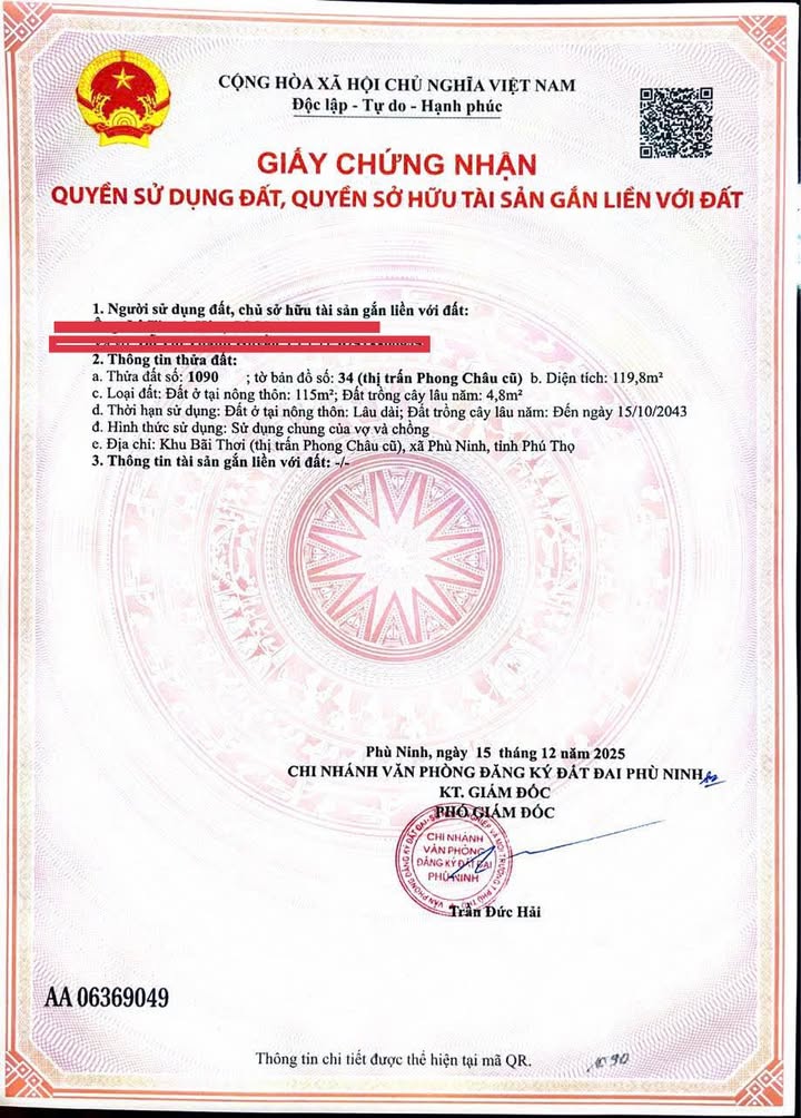 Đất nền Phong Châu Phù Ninh 119,8m² giá 1,7 tỷ - Sổ hồng chính chủ, vị trí đắc địa!