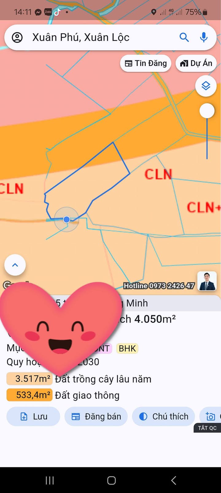 Đất mặt tiền đường 773B, xã Xuân Phú, 4050m² - Cơ hội đầu tư tuyệt vời!