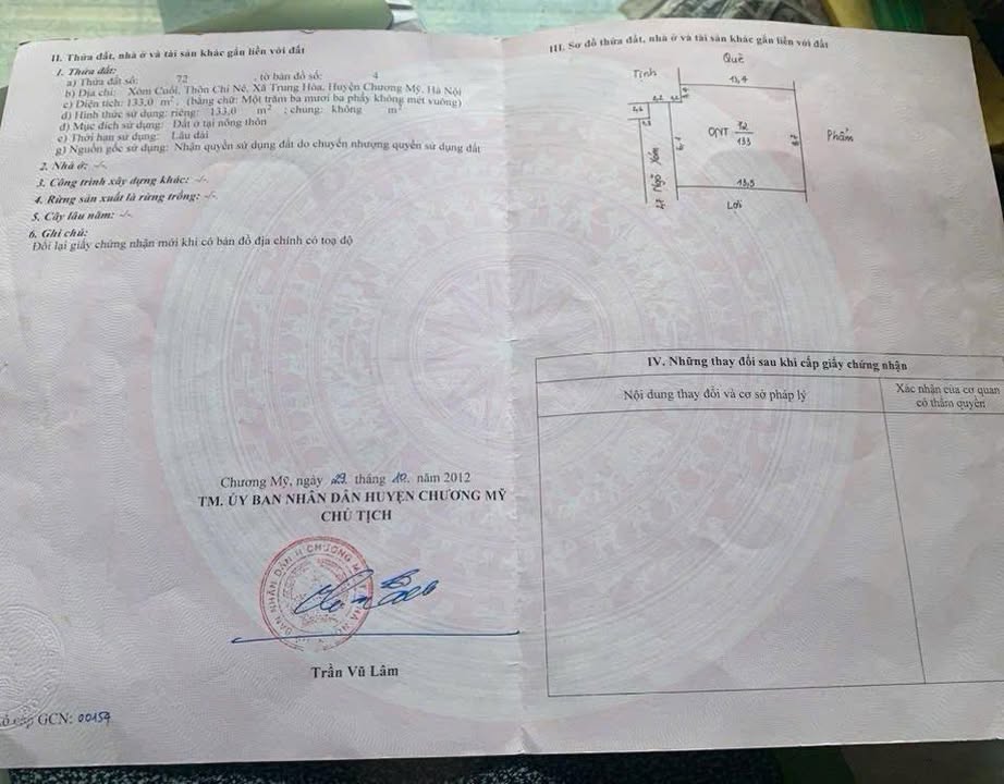 Đất nền thổ cư 133m² tại thôn Chi Nê, Chương Mỹ - Giá chỉ 999 triệu, cơ hội tốt không thể bỏ lỡ!