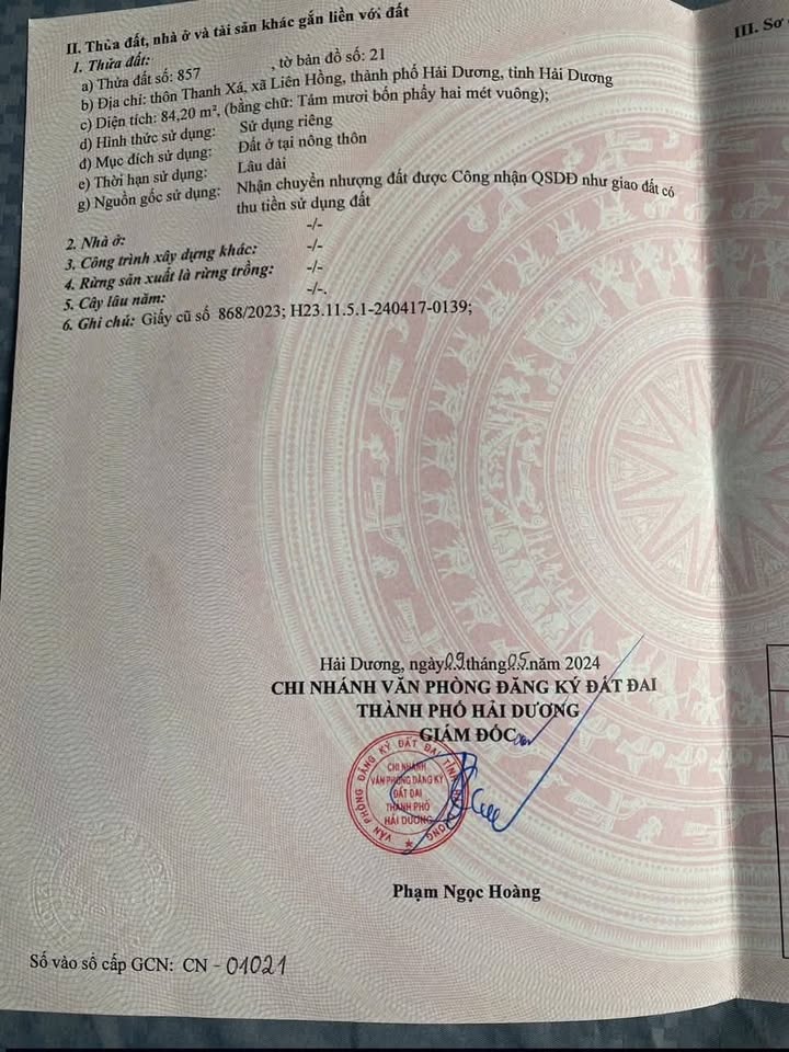 Đất thổ cư Thanh Xá, Hải Dương 84m² giá 1 tỷ - Vị trí đẹp, tiềm năng sinh lời!