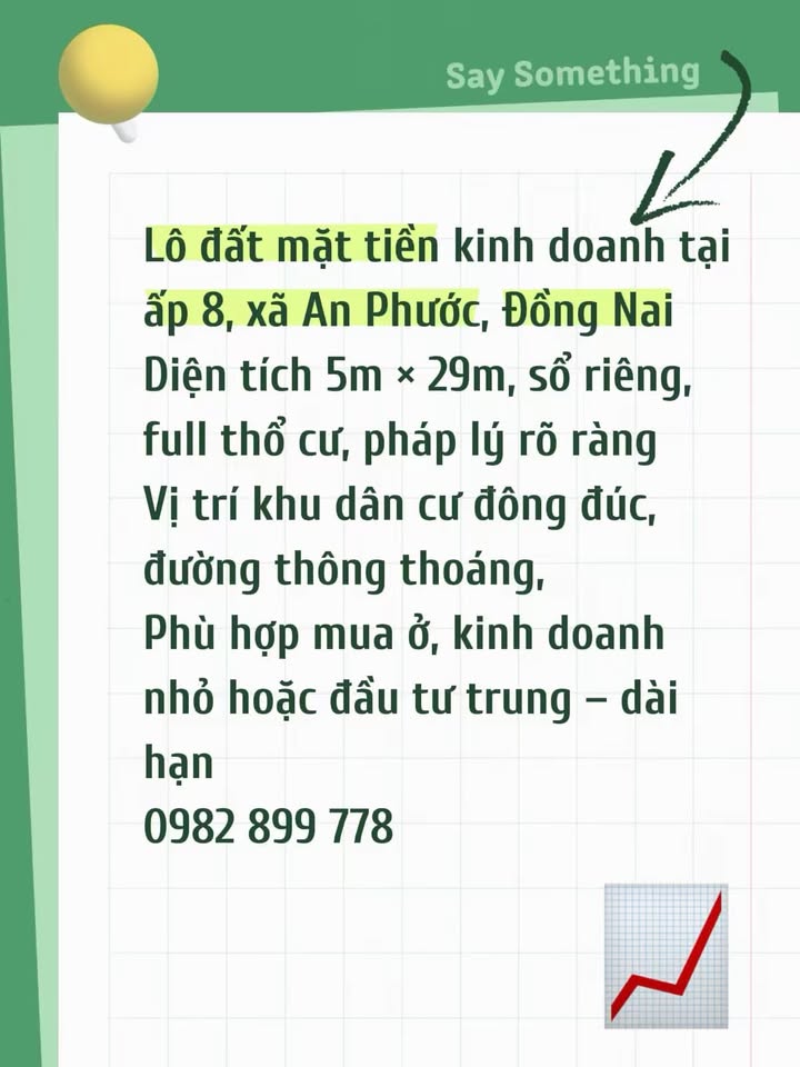 Đất mặt tiền kinh doanh 145m² tại xã An Phước - Pháp lý rõ ràng, giá thỏa thuận!
