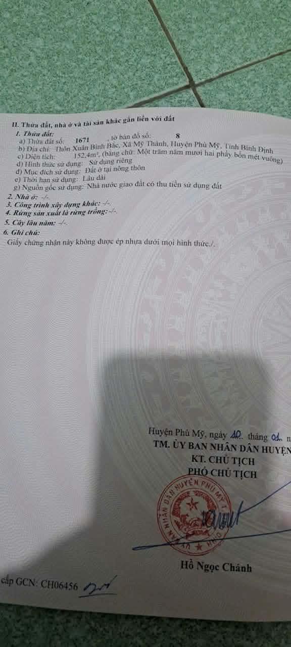 Đất nền Mặt Tiền DT 632 Mỹ Thành Phù Mỹ 152m² - Cơ hội đầu tư lý tưởng!