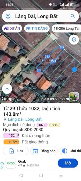 Đất nền Láng Dài Đất Đỏ 143m² giá 980 triệu - Cơ hội đầu tư hấp dẫn!