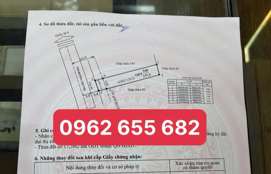 Đất thổ cư tại phường Mộc Châu 137,5m² giá 6 tỷ - Vị trí kinh doanh sầm uất!