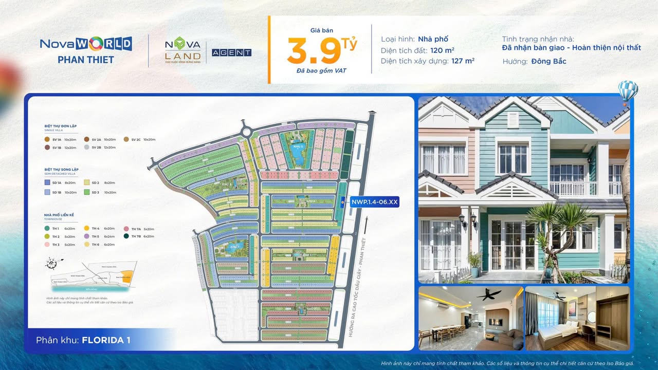 Nhà phố Florida 1 - NovaWorld Phan Thiết 120m² giá 3.9 tỷ - Tặng nội thất hoàn thiện!