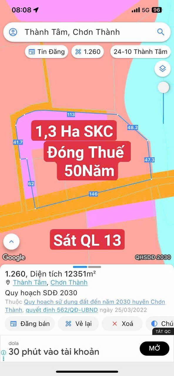 Đất SKC 1.3 Hecta, Mặt Tiền 105m, Chơn Thành - Bình Phước - Giá 21 tỷ, Đầu Tư Sinh Lời!