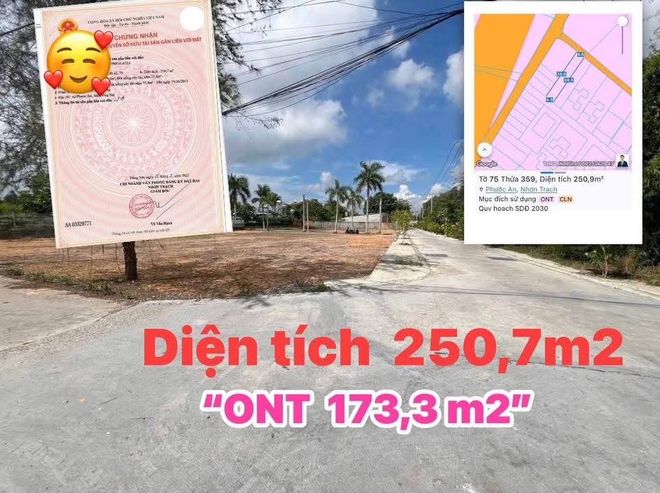 Đất thổ cư 250m² xã Phước An - Giá chỉ 3.2 tỷ - Cơ hội đầu tư tuyệt vời!
