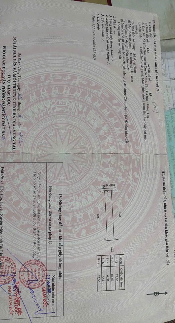 Đất thổ cư Hòa Hội Xuyên Mộc 3600m² giá 450 triệu - Sổ đỏ chính chủ