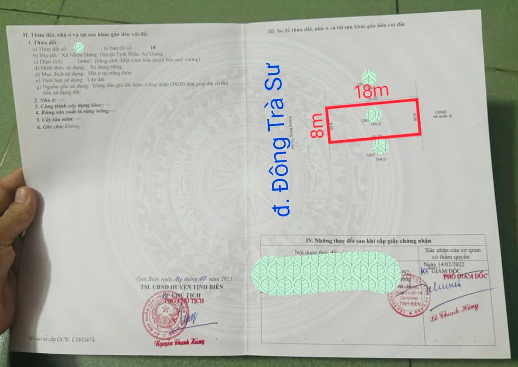 Đất nền Tịnh Biên 288m² giá 450 triệu - Sổ đỏ chính chủ, gần QL 91!