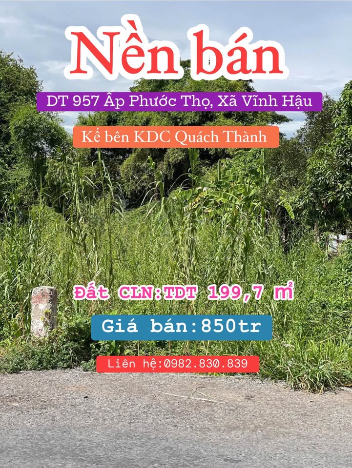 Đất nền An Giang 199,7m² giá 850 triệu - Vị trí đắc địa gần chợ và trường học!