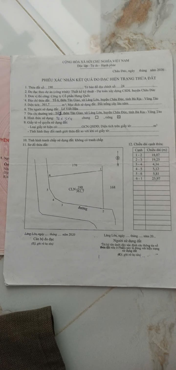 Đất Láng Lớn Châu Đức 364m² giá 720 triệu - Đất đẹp, bằng phẳng!