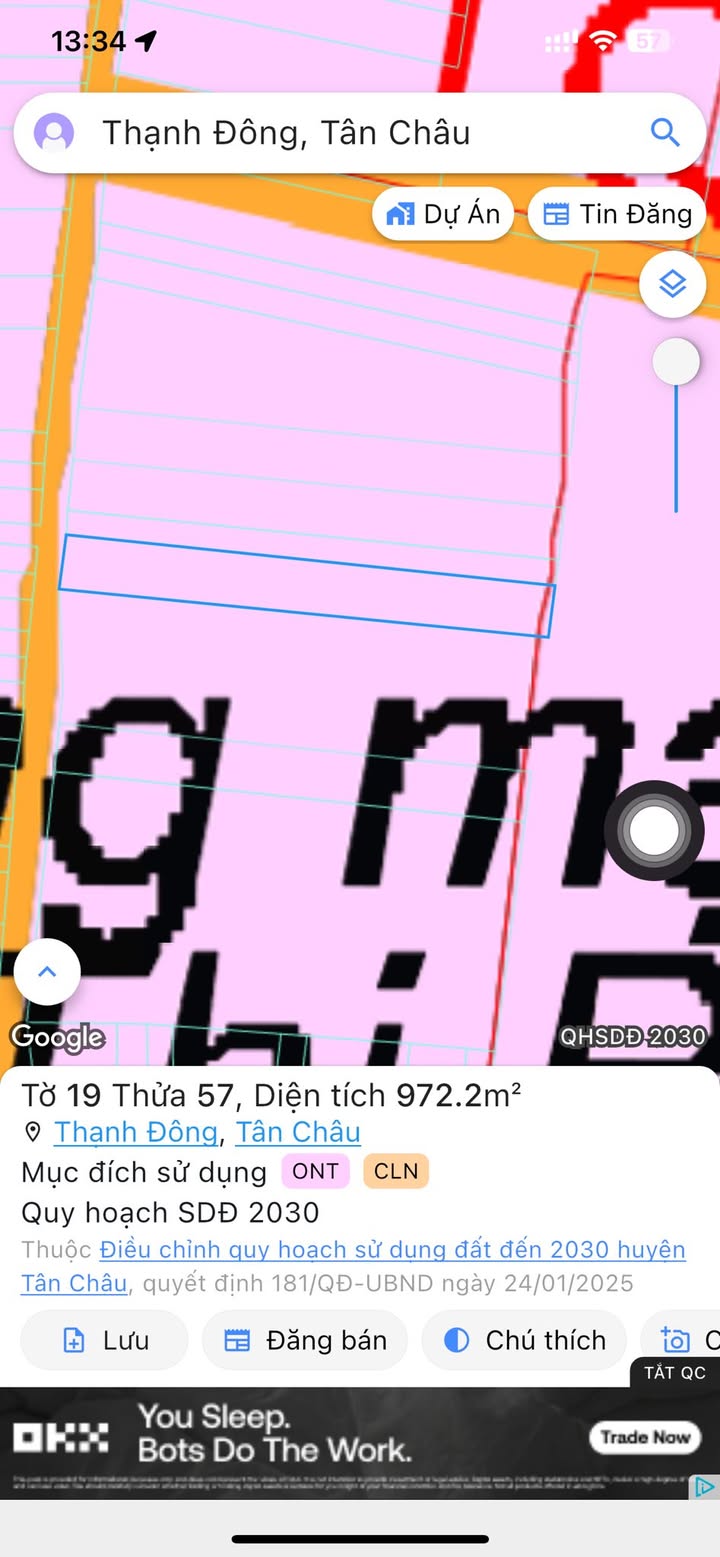 Đất mặt tiền đường nhựa Thạnh Đông, Tân Châu, Tây Ninh 972m² giá 1.5 tỷ - Cơ hội đầu tư tuyệt vời!