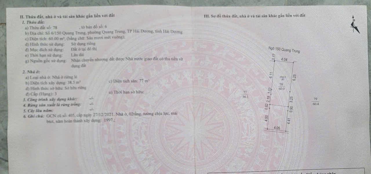 Đất nền Quang Trung, Hải Dương 60m² giá 3.1 tỷ - Hướng Bắc, ô tô vào tận nơi!