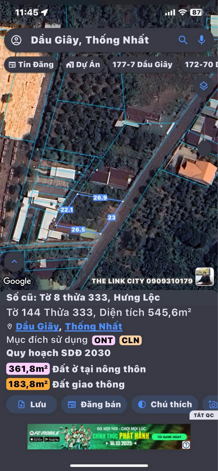 Đất thổ cư Dầu Giây 550m² - Vị trí đắc địa cho nhà đầu tư!