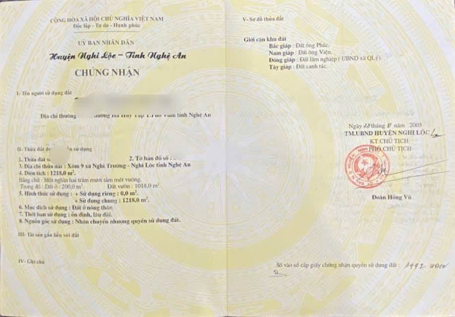 Bán đất Xóm 9, Nghi Trường 1218m² giá 14.616 tỷ - Đường lớn quy hoạch mở rộng!