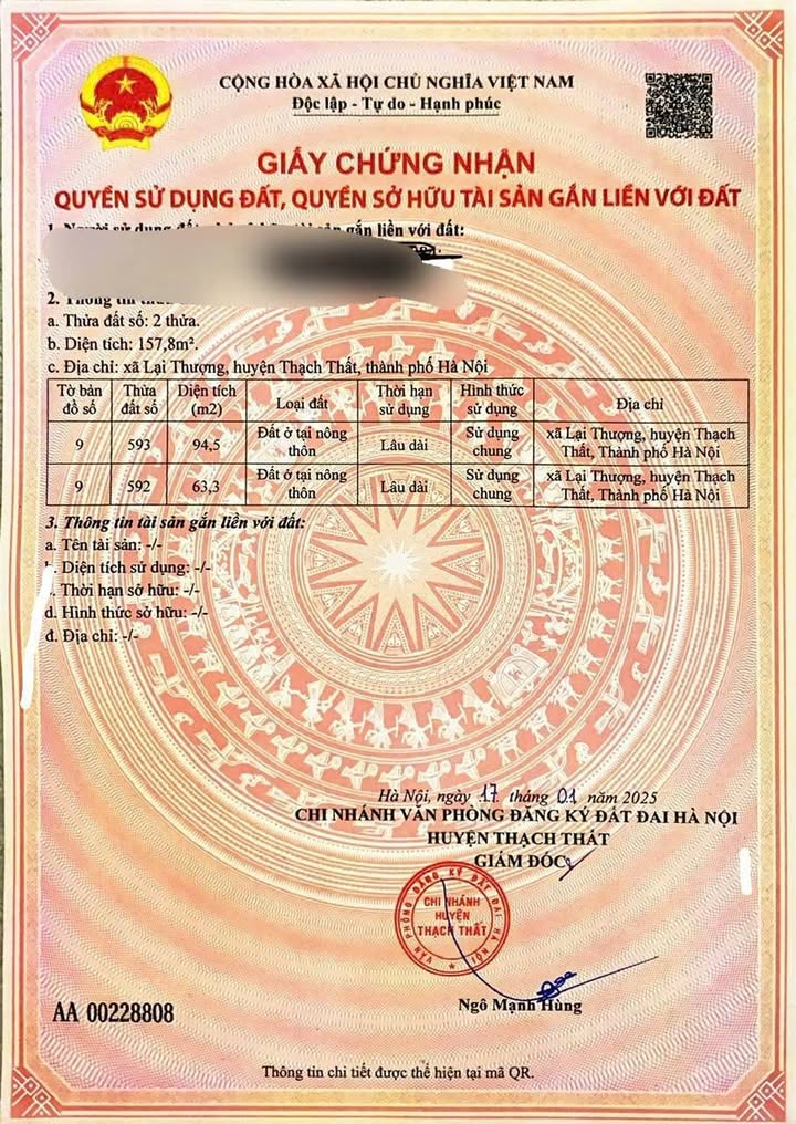 Đất Lại Thượng, Thạch Thất 63m² giá 1 tỷ - Cơ hội đầu tư hấp dẫn!