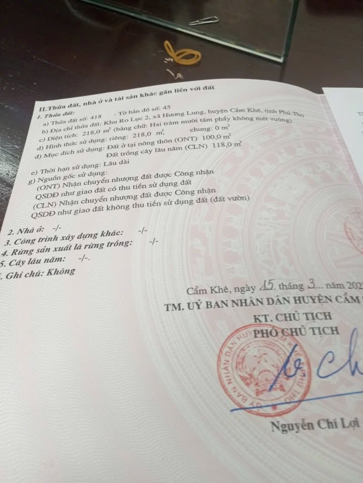 Đất thổ cư 218m² tại Hương Lung, Cẩm Khê - Giá chỉ 600 triệu, cơ hội không thể bỏ lỡ!