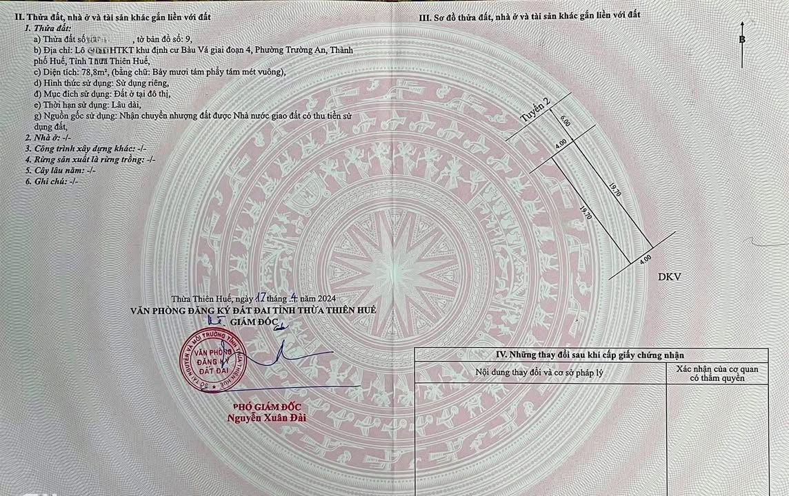 Đất nền KQH Bàu Vá, Điện Biên Phủ 78m² giá 2.8 tỷ - Sổ hồng chính chủ, vị trí đẹp!