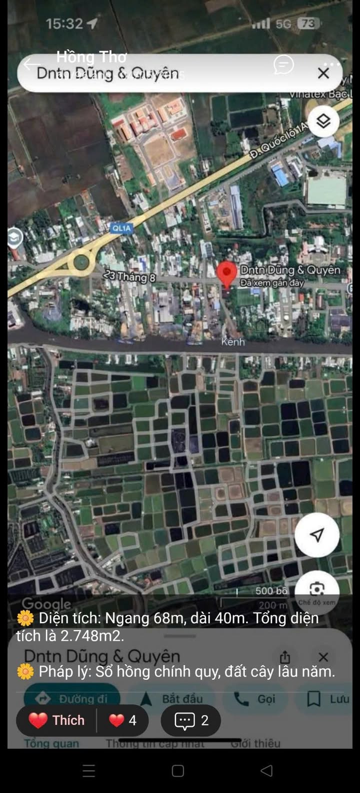 Đất nền Bạc Liêu 2748m² giá 20 tỷ - Mặt tiền đường 23/8, chính chủ bán gấp!