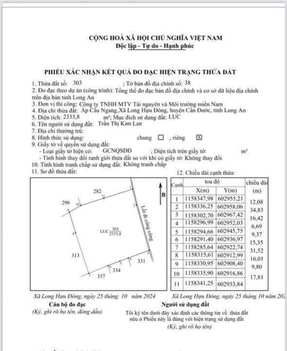 Đất lúa Long Hựu Đông, Cần Đước 2333m² giá 1.15 tỷ - Cơ hội đầu tư hấp dẫn!