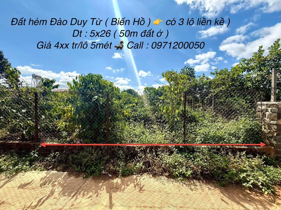 Đất nền liền kề Hẻm Đào Duy Từ, Biển Hồ, 132.5m² - Giá hấp dẫn chỉ từ 400 triệu!