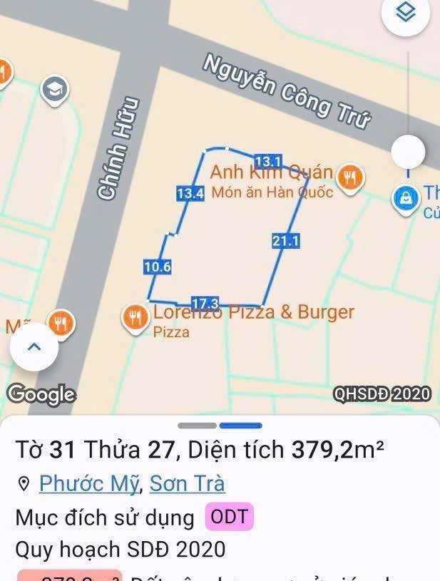 Cho thuê lô góc 2 mặt tiền Nguyễn Công Trứ, Sơn Trà 379m² - Kinh doanh đa dạng, giá tốt!