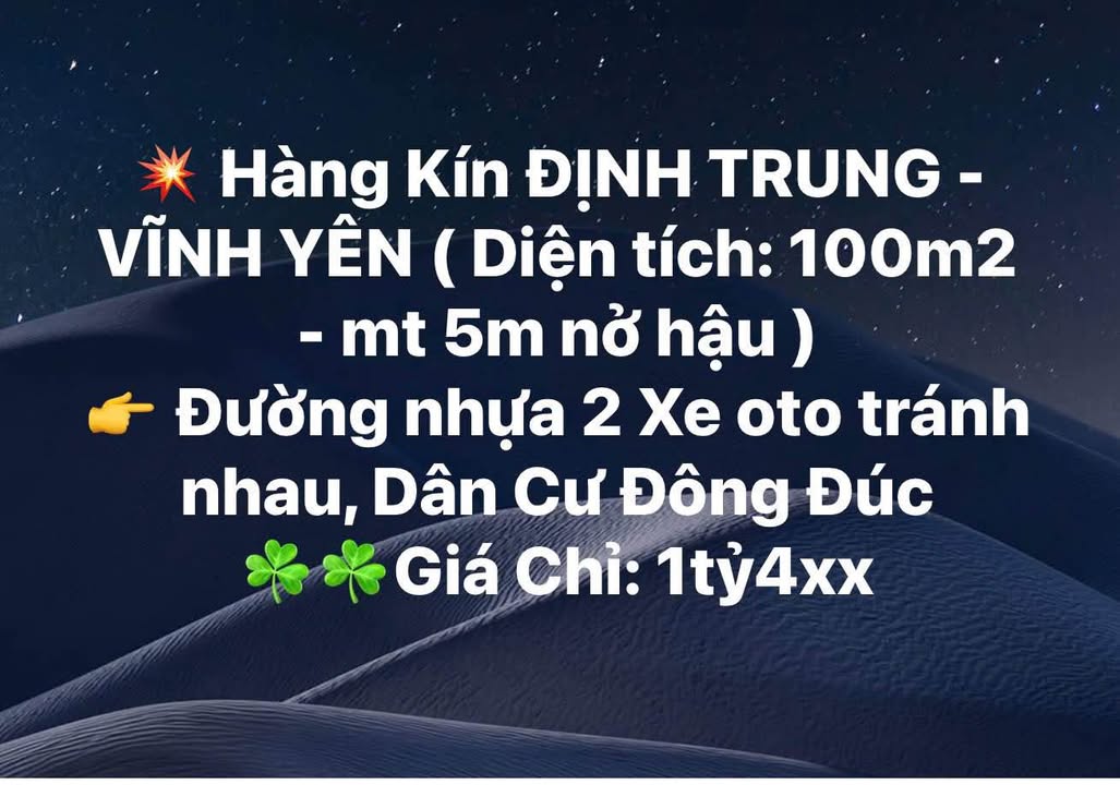 Đất nền Định Trung - Vĩnh Yên 100m² giá 1.4 tỷ - Cơ hội đầu tư tuyệt vời!