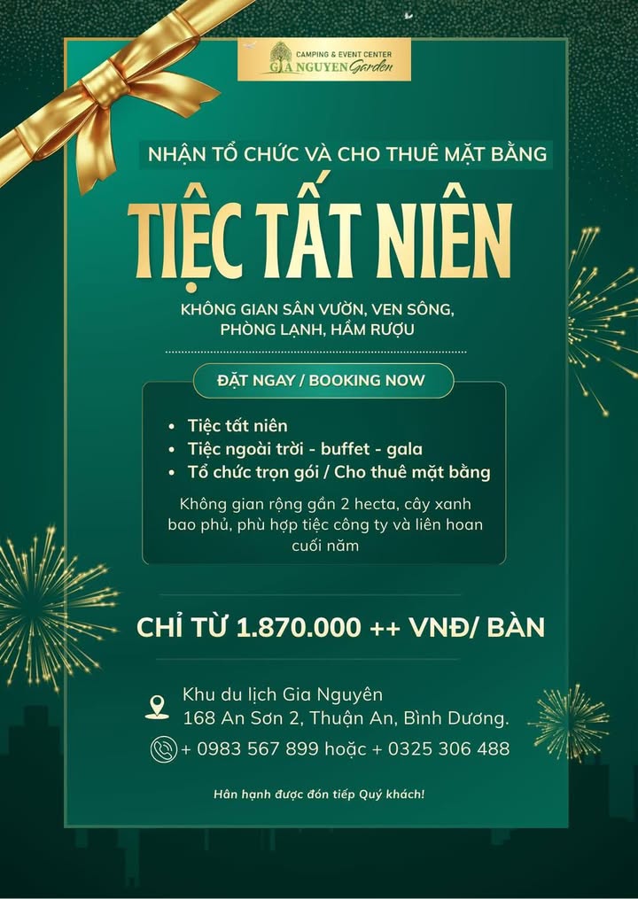 Cho thuê mặt bằng tổ chức tiệc tại Gia Nguyên, Bình Dương - Không gian ấm cúng cho buổi gặp mặt cuối năm