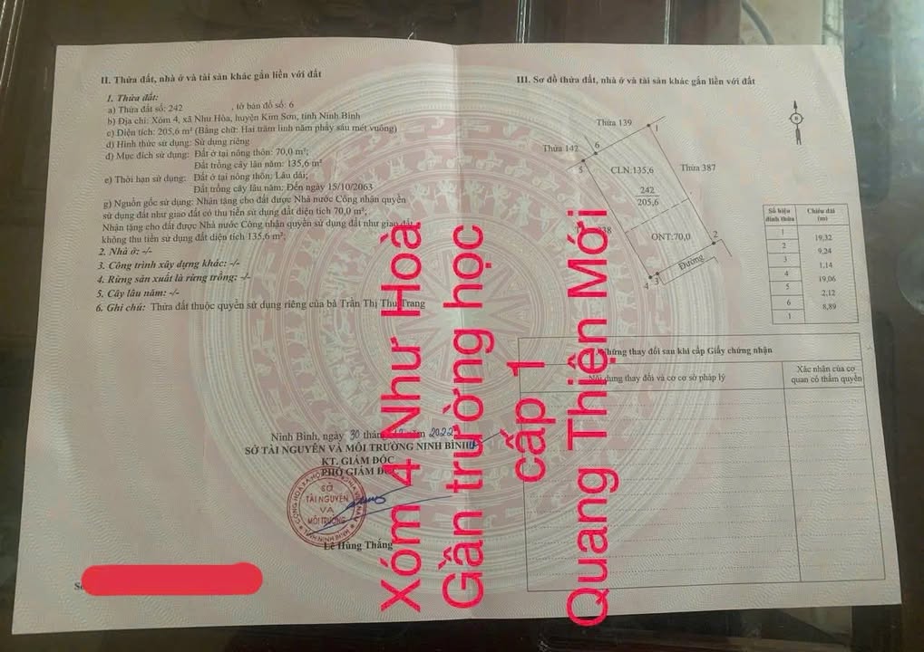 Lô Đất Nhà Vườn Như Hòa - Kim Sơn 205m² giá 830 triệu - Chính chủ bán gấp!