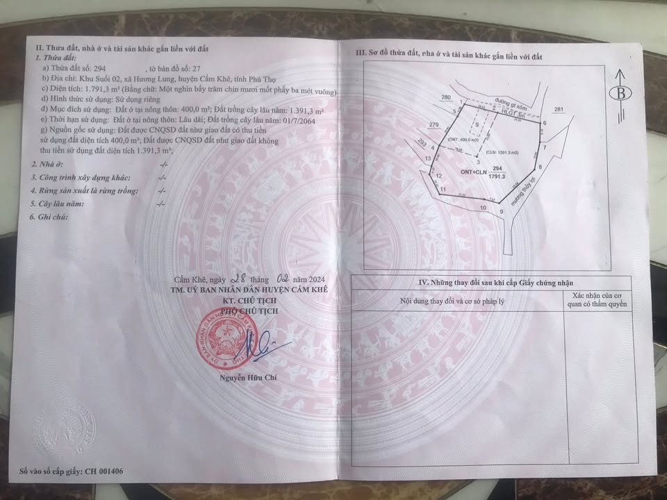 Đất Farm 1791m² Hương Lung, Cẩm Khê - Đầu tư sinh lời ngay!