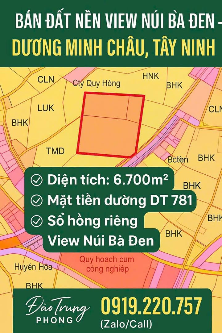 Bán đất nền Phan, Dương Minh Châu, Tây Ninh 6700m² giá 8 tỷ - View núi Bà Đen đẹp tuyệt vời!