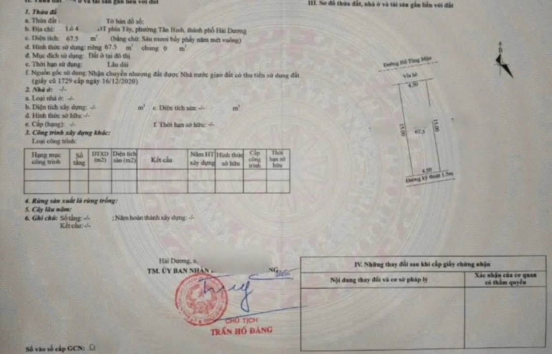 Đất nền mặt đường Hồ Tùng Mậu Hải Dương 67,5m² - Đường rộng thênh thang, vị trí đẹp cho kinh doanh