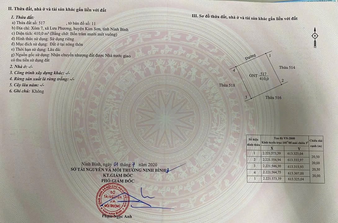 Bán đất Lô Biệt Thự 500m² Hướng Đông - Khu Đô Thị Mới Lưu Phương, Ninh Bình