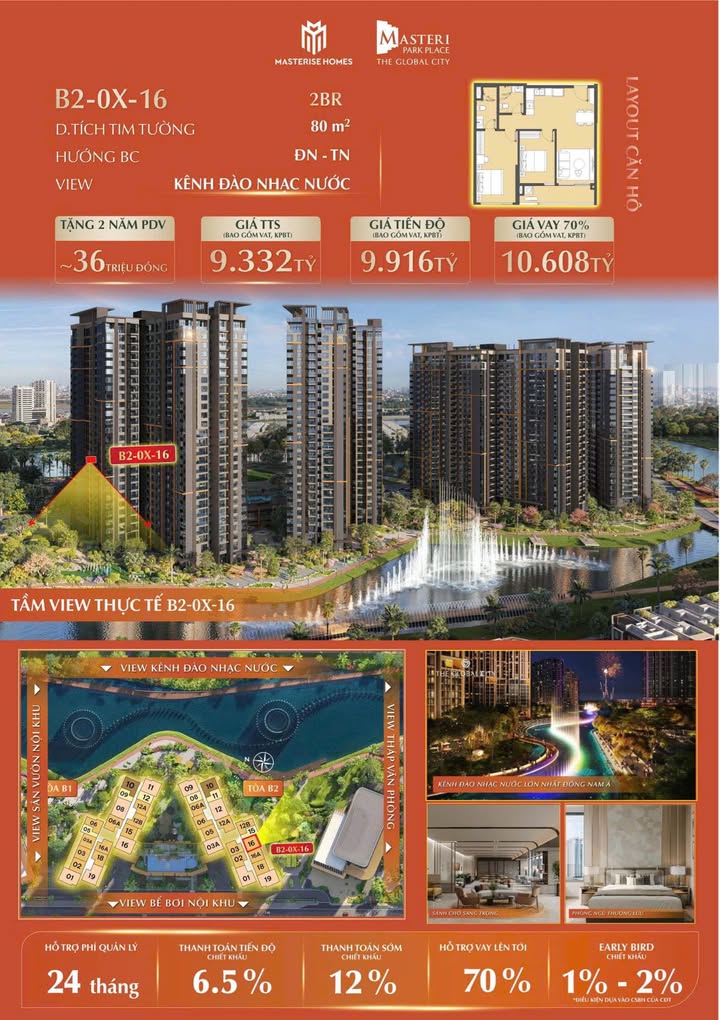 Căn hộ The Global City Quận 2 80m² giá 9.916 tỷ - View kênh đào tuyệt đẹp!
