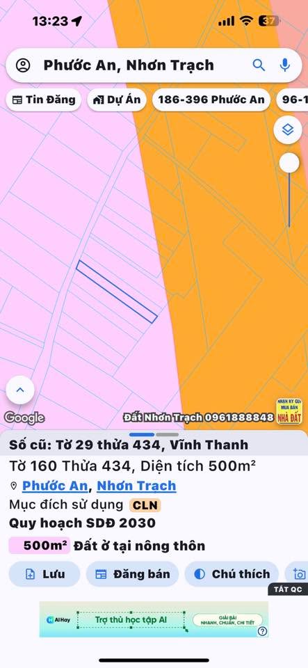 Đất Vĩnh Thanh Nhơn Trạch 500m² giá 2.5 tỷ - Đường ô tô vào tận nơi!