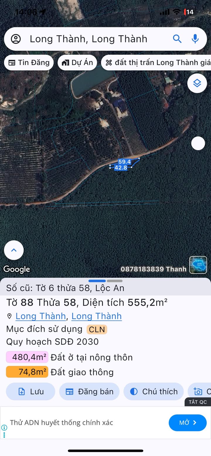 Đất vườn xã Long Thành mới 555m² giá 1.5 tỷ - Mặt tiền đường xe hơi