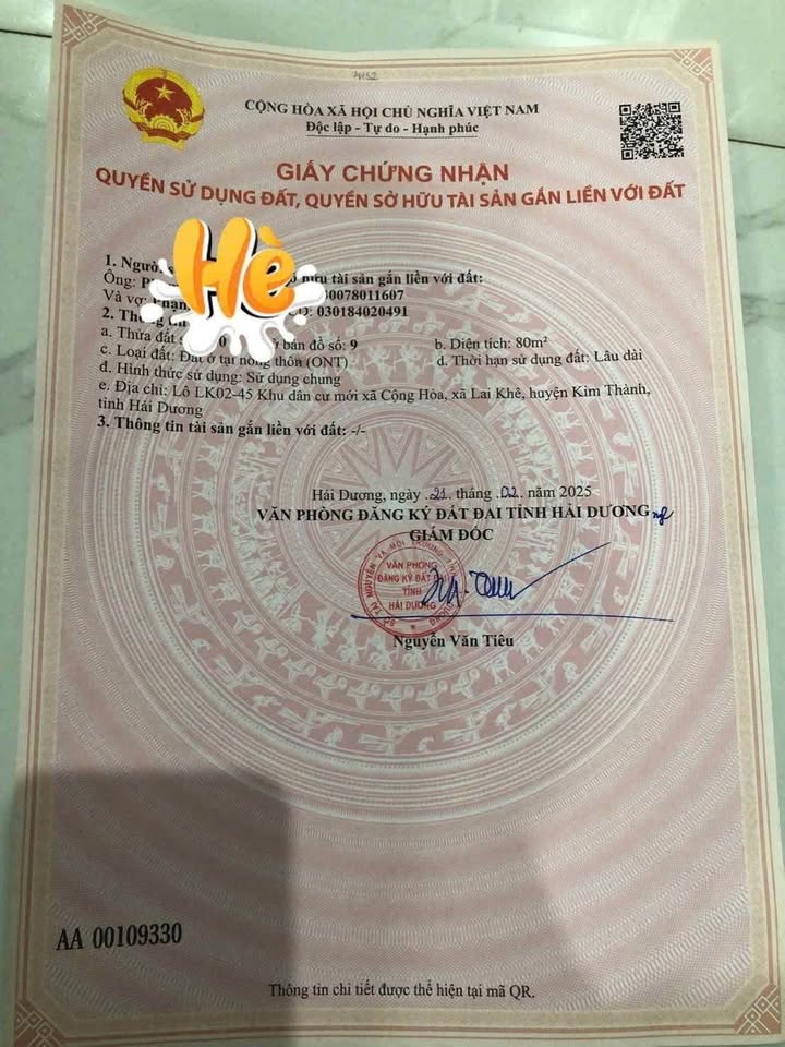 Đất nền Khu dân cư Cộng Hoà - Kim Thành 80m² chỉ 2 tỷ - Sổ hồng chính chủ!