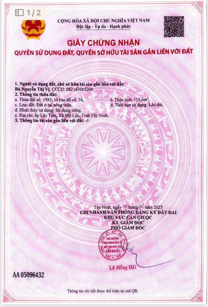 Đất nền 100m² tại Mỹ Lộc, Châu Thành - Chỉ 1 tỷ, vị trí đắc địa!