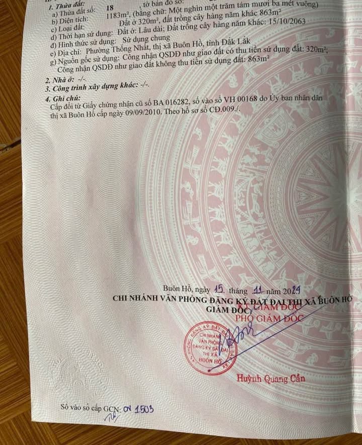 Lô đất Buôn Hồ 1183m² giá 6 tỷ - Tiềm năng đầu tư hấp dẫn!