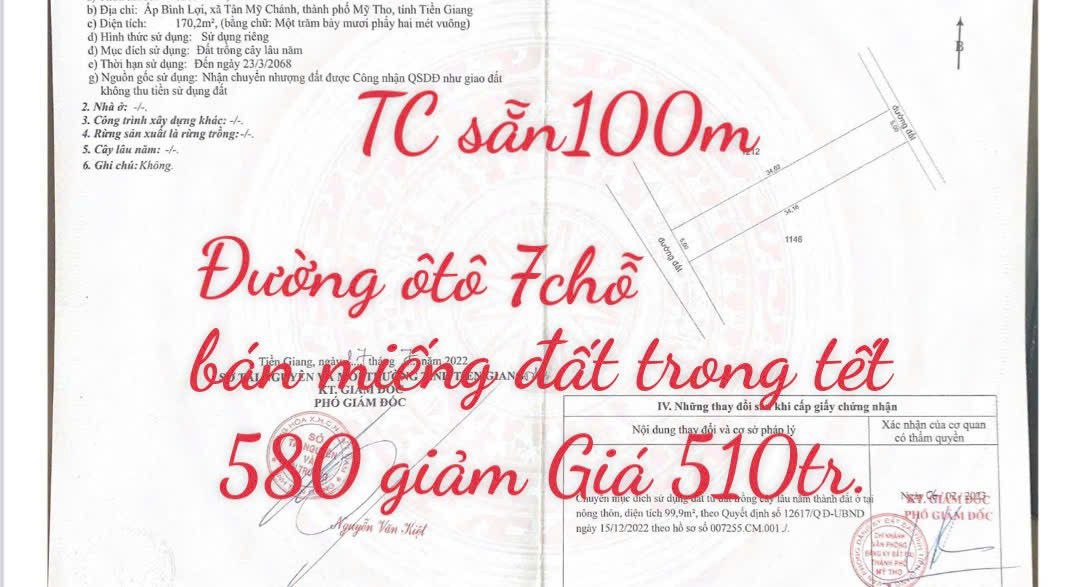 Đất nền Mỹ Phong, Mỹ Tho 170m² giá chỉ 510 triệu - Đầu tư sinh lời ngay!
