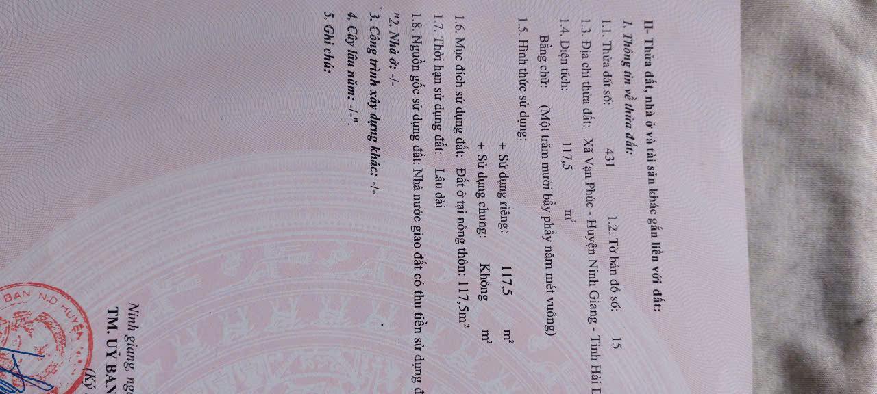 Đất mặt đường 392, xã Vạn Phúc, Ninh Giang 117.5m² giá 2.55 tỷ - Cơ hội đầu tư hấp dẫn!