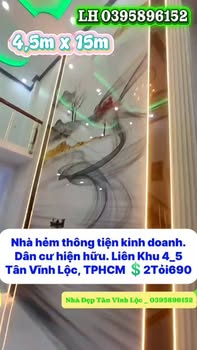 Nhà Hẻm Thông Tân Vĩnh Lộc 67m² giá thỏa thuận - Tiện kinh doanh nhỏ lẻ!