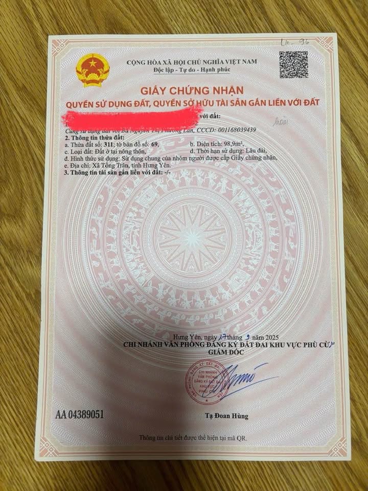 Đất nền góc 2 mặt tiền xã Tống Trân, huyện Phù Cừ, Hưng Yên 98.9m² - Cơ hội đầu tư hấp dẫn!