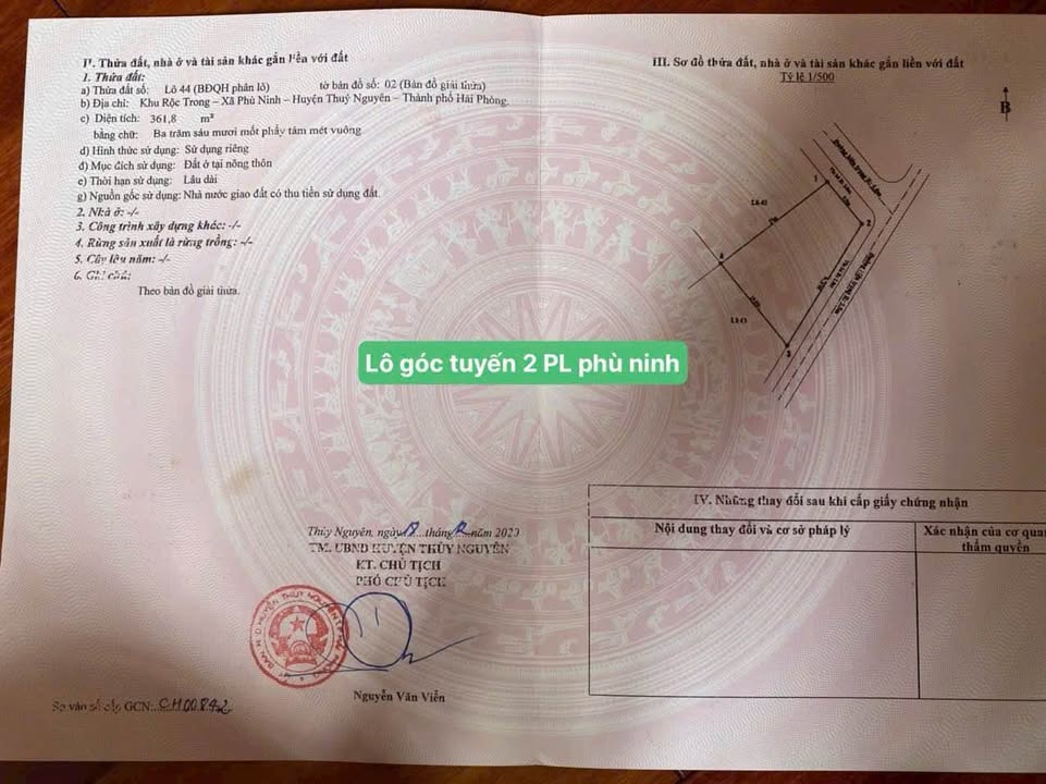 Đất nền Phù Ninh, Thủy Nguyên 362m² giá 5 tỷ - Lô góc hiếm có đầu tư!