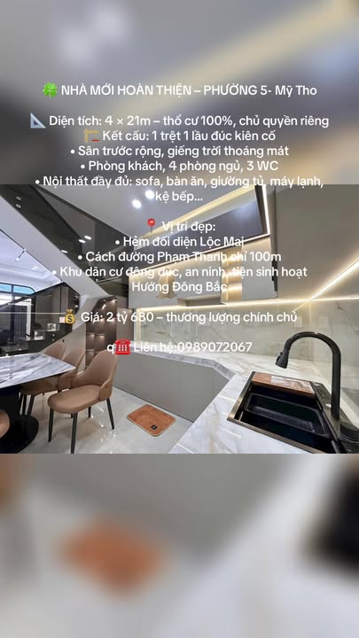 Nhà mới hoàn thiện phường 5, Mỹ Tho 84m² giá 2.68 tỷ - Sổ đỏ chính chủ, thương lượng ngay!