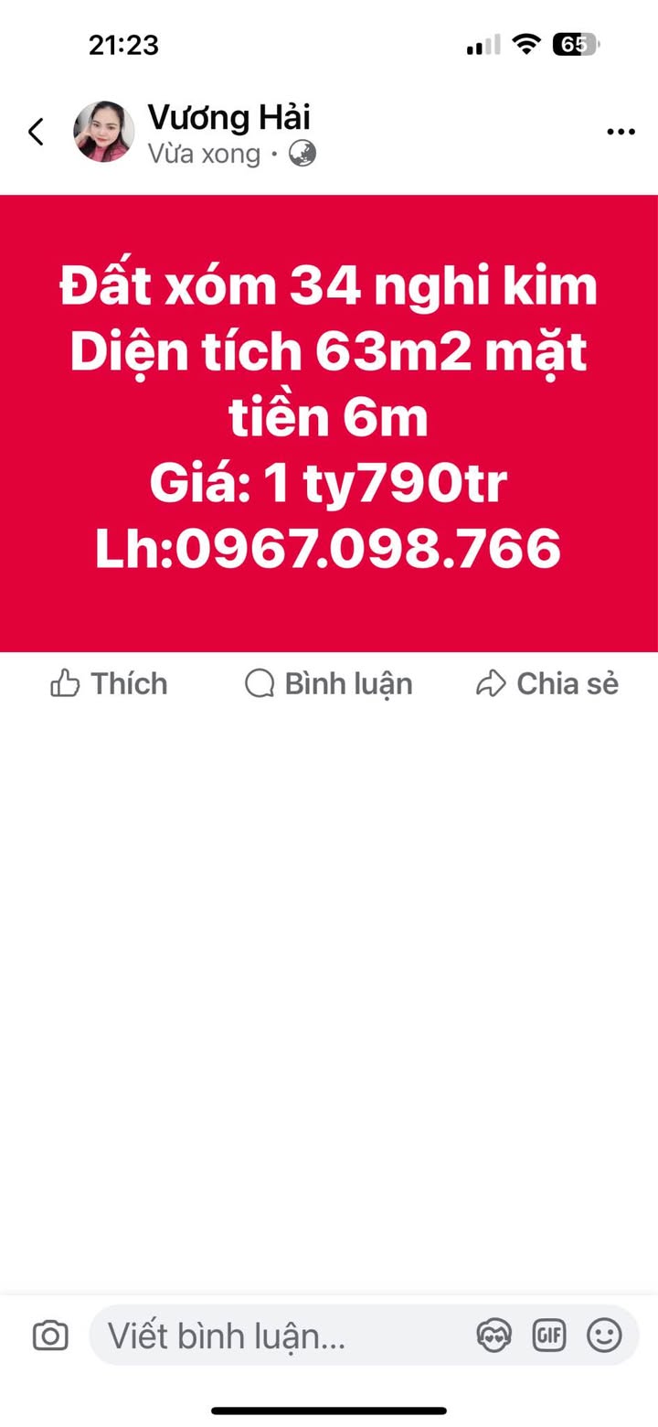 Đất nền Nghi Kim Vinh 63m² giá 1.79 tỷ - Cơ hội đầu tư hấp dẫn!