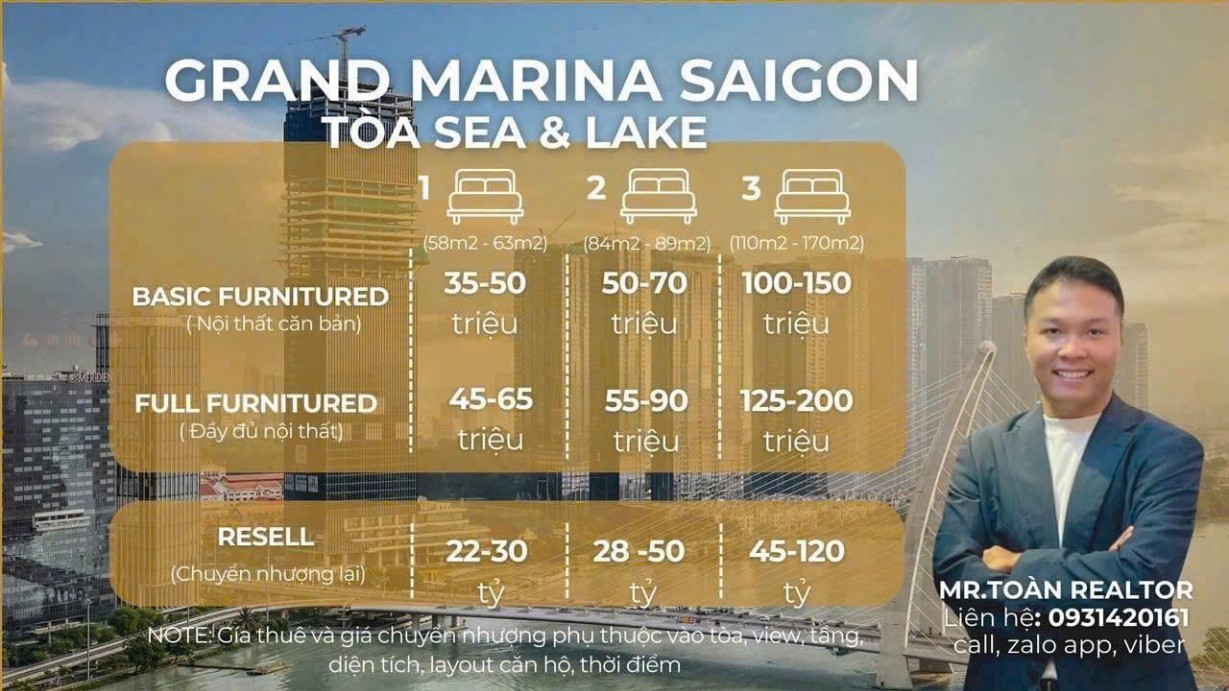 Căn hộ Grand Marina Saigon quận 1 1PN giá 30 triệu - View sông Sài Gòn sang trọng!