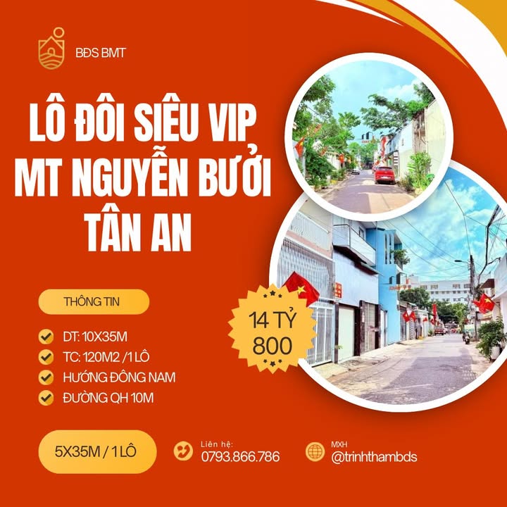 Đất nền mặt tiền Nguyễn Bưởi, Tân An 350m² giá 14.8 tỷ - Đầu tư sinh lời hấp dẫn!